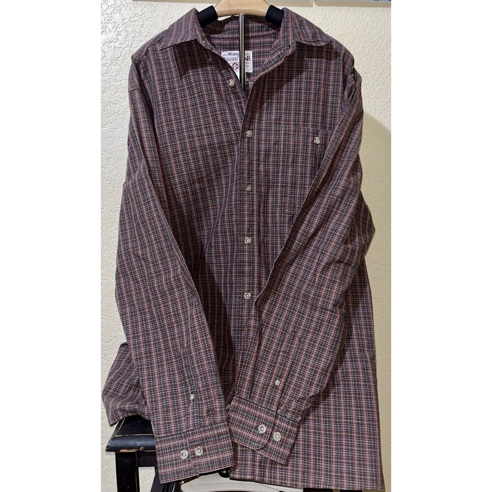 Vintage Wrangler Rugged Wear Mens X Large Tall Plaid Button Up Shirt Long Sleeve